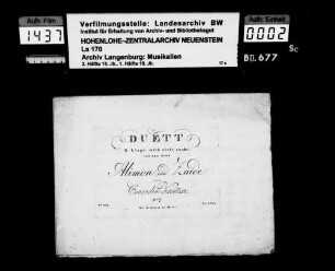 Conradin Kreutzer (1780-1849): Duett / O klage mich nicht an etc / aus der Oper / Alimon und Zaide / von / Conradin Kreutzer Bei B. Schott in Mainz