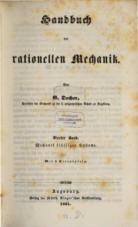 Handbuch der rationellen und technischen Mechanik, 4. Mechanik flüssiger Systeme