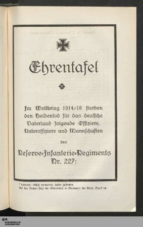 Ehrentafel der Gefallenen des R.I.R. 227