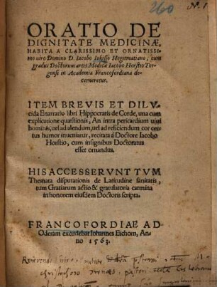 Oratio de dignitate medicinae