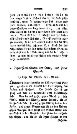 V. Eigenthümlichkeiten des Orts, und seiner Gegend.