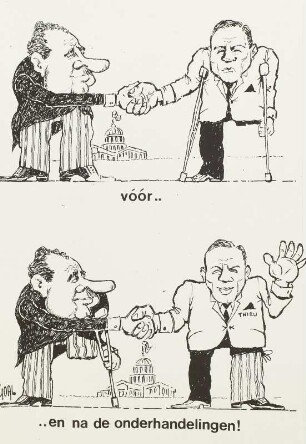 Nixon und Thieu vor und nach ihrer Verhandlung
