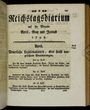 auf die Monate April, May und Junius 1795.