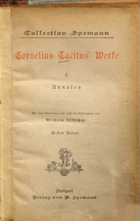 Cornelius Tacitus' Werke, 3. Annalen ; 1