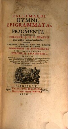 Callimachi Hymni, Epigrammata, Et Fragmenta, [1]