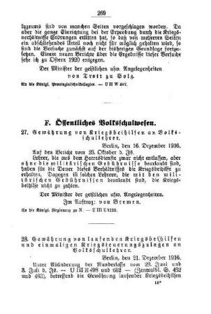 Gewährung von laufenden Kriegsbeihilfen und einmaligen Kriegsteuerungszulagen an Volksschullehrer : [F. Öffentliches Volksschulwesen]