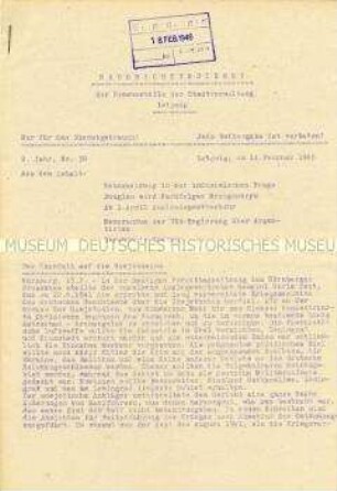 Interner Nachrichtendienst der Stadtverwaltung Leipzig u.a. zum Nürnberger Prozess und zum Unabhängigkeitskampf in Indonesien ("Nur für den Dienstgebrauch")