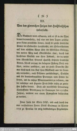 III. Von den glorreichen Folgen des Hochkirchschen Ueberfalls