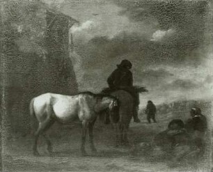 Bauernfamilie mit einem Schimmel am Wege