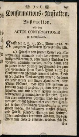 191-202, Instruction, wie der Actus Confirmationis zu veranstalten.