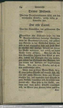 Dritter Abschnitt. Von dem Brandweinbrennen selbst, und den vornehmsten Stücken, welche dabey zu bemercken sind