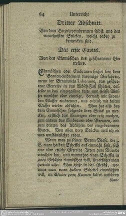 Dritter Abschnitt. Von dem Brandweinbrennen selbst, und den vornehmsten Stücken, welche dabey zu bemercken sind
