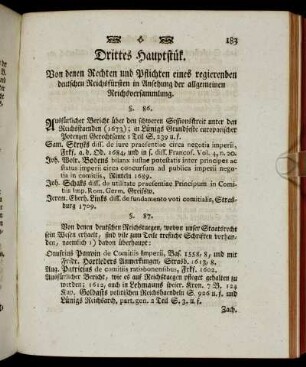 Drittes Hauptstük. Von denen Rechten und Pflichten eines regierenden deutschen Reichsfürsten in Ansehung der allgemeinen Reichsversammlung