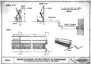 Absperrvorrichtung für den Freßtrog im Schweinestall (bei Tiefstallanordnung : Entmistung mit Frontlader)