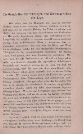 Die Grundsätze, Einrichtungen und Wirkungsweisen der Loge