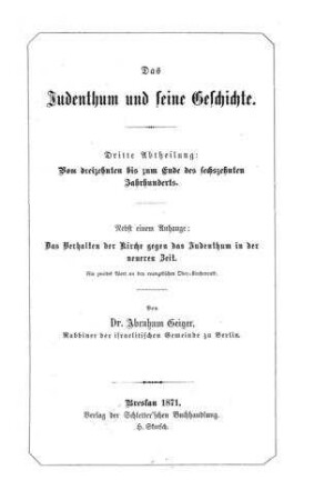 Das Judenthum und seine Geschichte / von Abraham Geiger