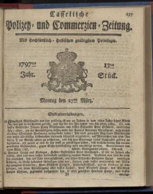 13tes Stueck, Montag den 27ten Maerz 1797