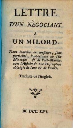 Lettre d'un négociant à un Milord