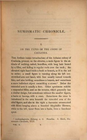 The numismatic chronicle. 10. 1847/48. - 1848