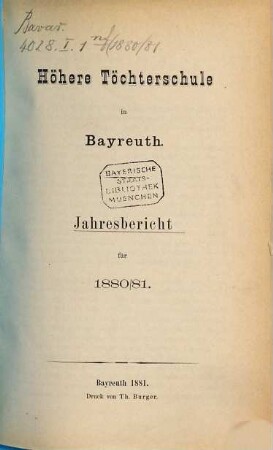 Jahres-Bericht. 1880/81