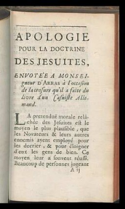 Apologie pour la doctrine des Jesuites.