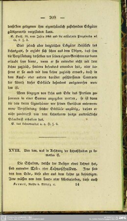 XVIII. Von dem, was in Ansehung der Lehnsschulden zu bemerken ist