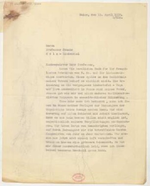 Brief an Friedrich Wilhelm Franke : 13.04.1928