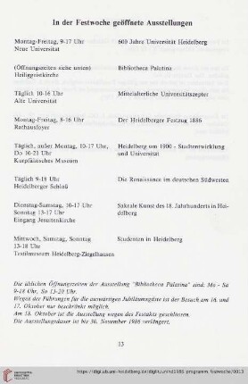 In der Festwoche geöffnete Ausstellungen