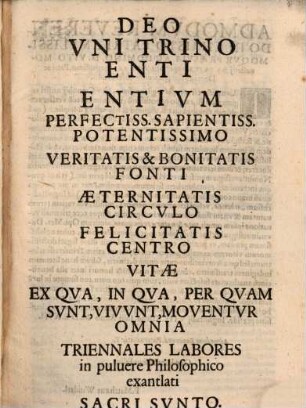 Philosophica Investigatio Vitae Primae Et Immortalis A Qua Omnes res creatae suum ortum vitamque ducunt