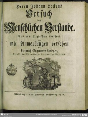 Herrn Johann Lockens Versuch vom Menschlichen Verstande