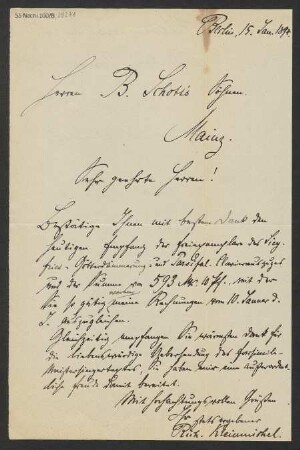 Brief an B. Schott's Söhne : 15.01.1894