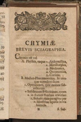 Chymiae Brevis Sciagraphia