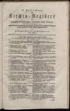 4: Fortsetzung des Kirchen-Registers der Herzoglich Wirtembergischen Universitäts-Stadt Tübingen