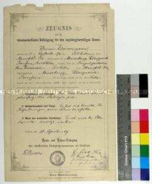Zeugnis des städtischen Realprogymnasiums für den Schüler Werner Zimmermann über die wissenschaftliche Befähigung für den einjährigfreiwilligen Dienst
