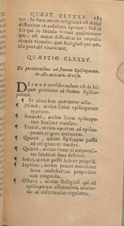 Quaestio CLXXIXV. De pertinentibus ad statum Episcoporum, in octo articulos divisa.
