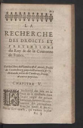 Sur les Cotez de Flandres & d´Artois, Duché de Luxembourg. Chapitre V.