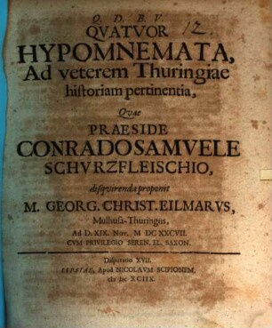 Quatuor hypomnemata, ad veterem Thuringiae historiam pertinentia