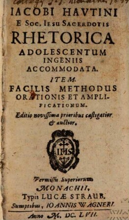 Rhetorica ... Adolescentum Ingeniis accomodata