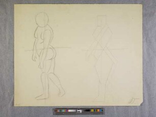 o. T. (Stehender Frauenakt nach links und geometrisch abstrahierte Variante; aus dem Unterricht - Aktzeichnen - bei Oskar Schlemmer)