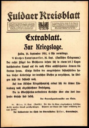 Erste Ausgabe vom Mittwoch, den 16. September 1914.