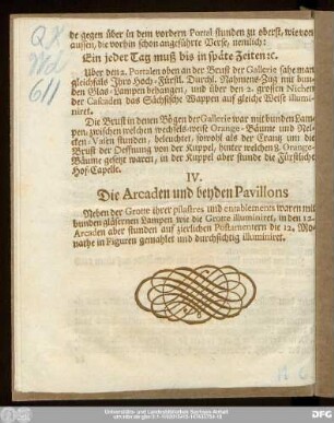IV. Die Arcaden und beyden Pavillons