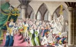 Karikatur auf Napoleon und Münchhausen nach dem gescheiterten Russlandfeldzug 1812 - in deutsch und russisch