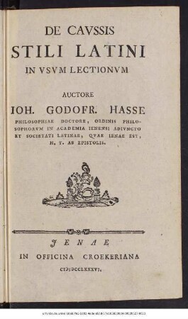 De Caussis Stili Latini In Usum Lectionum