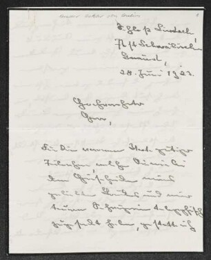 Brief von Richard von Chelius an Gerhart Hauptmann
