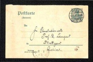 Postkarte an Kurt Lampert