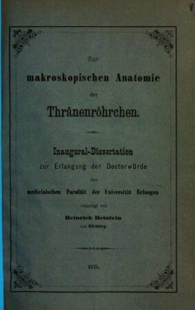Zur makroskopischen Anatomie der Thränenröhrchen
