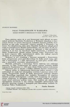 1: Pałac Tyszkiewiczów w Warszawie dzieje budowy i dekoracji w XVIII wieku