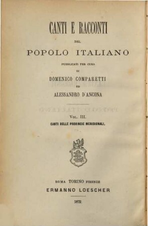 Canti e racconti del popolo Italiano, 3. Canti popolari delle Provincie Meridionali, 2