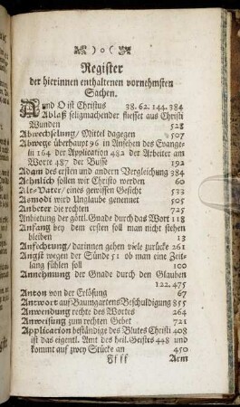 Register der hierinnen enthaltenen vornehmsten Sachen.