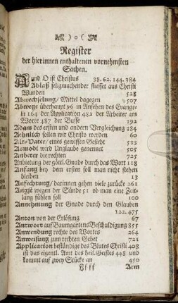Register der hierinnen enthaltenen vornehmsten Sachen.